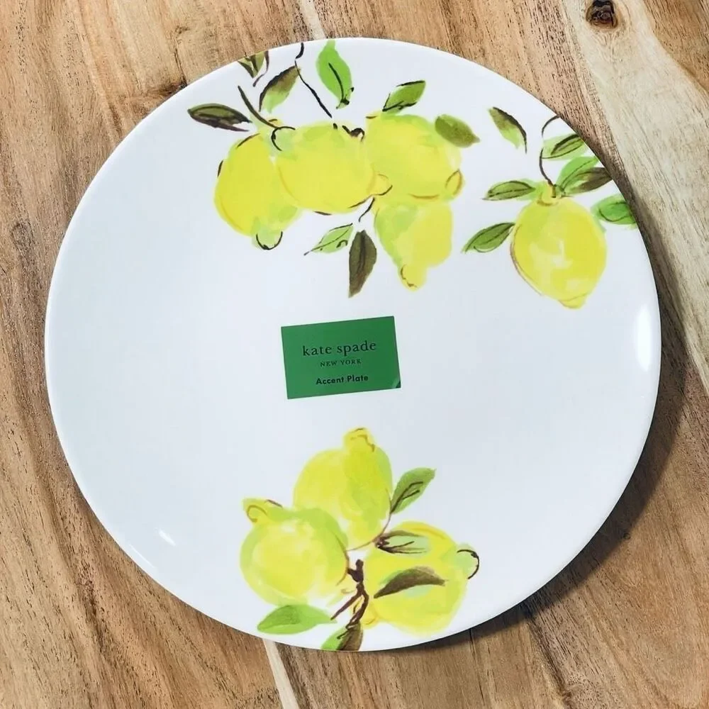 NWT Gorgeous Kate Spade New York Set of 2 White Melamine Lemons 9” Accent plates